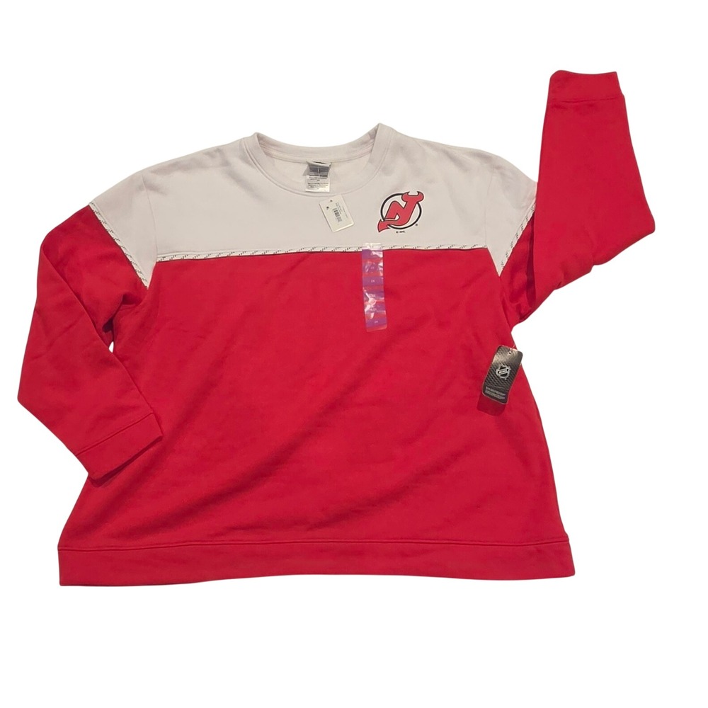 NHL New Jersey Devils Sweatshirt Mens 2XL Red New Colorblock Logo Pullover
